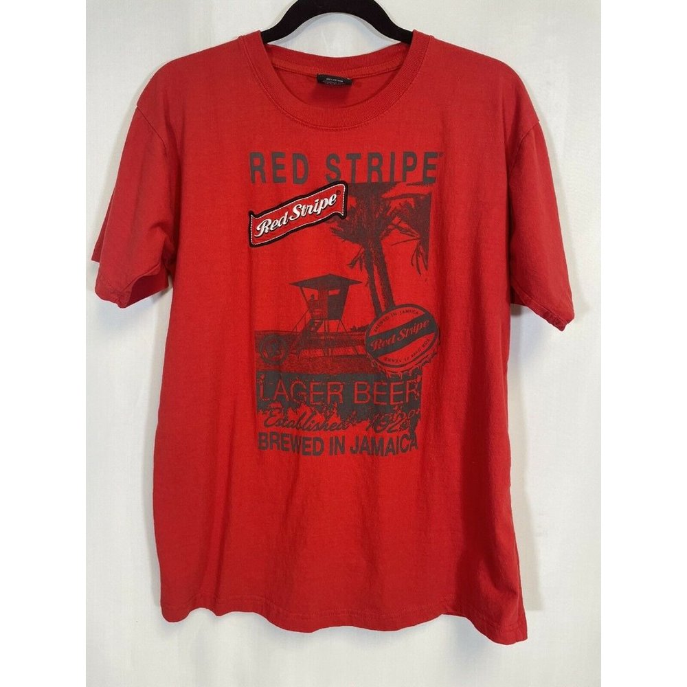 Red stripe Jamaican Beer Red Mens Tshirt Size Large EUC
